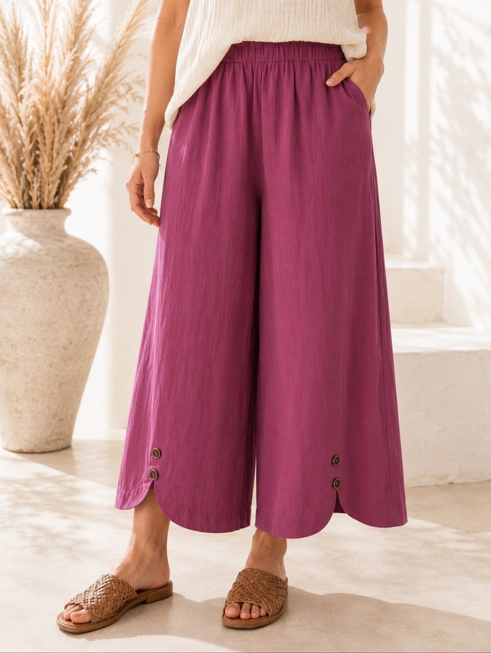 BloomChic Plum Cotton Wide Leg Crop Pants NWT Boho Cottagecore